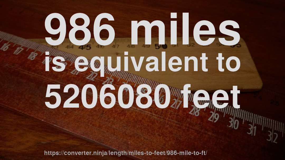 986 miles is equivalent to 5206080 feet