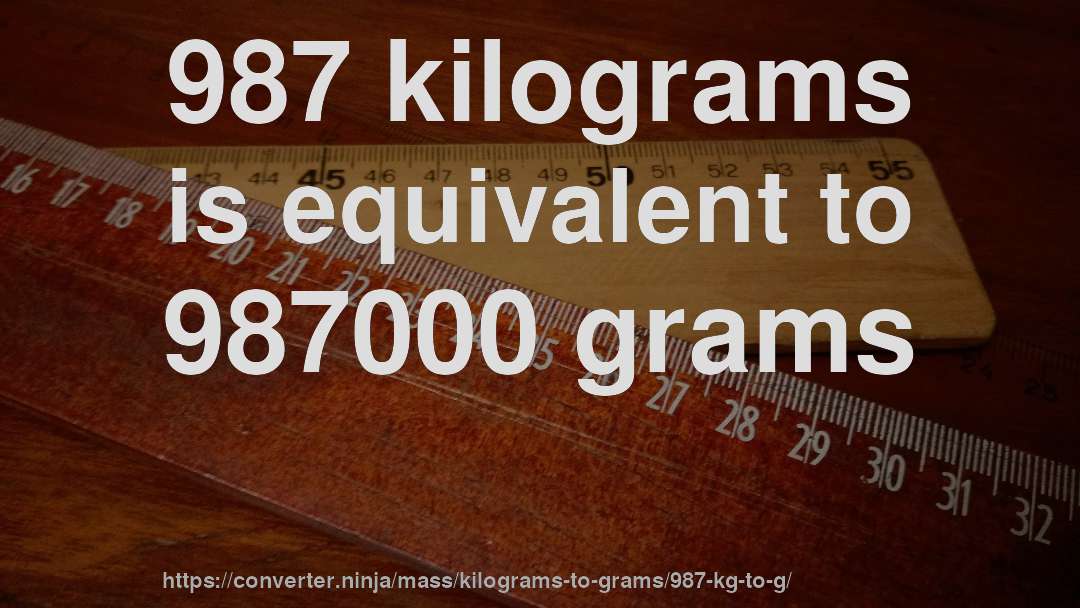 987 kilograms is equivalent to 987000 grams
