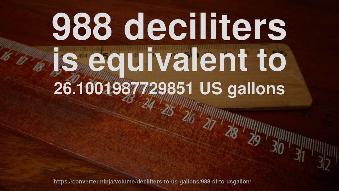 988 deciliters is equivalent to 26.1001987729851 US gallons