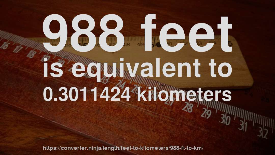 988 feet is equivalent to 0.3011424 kilometers