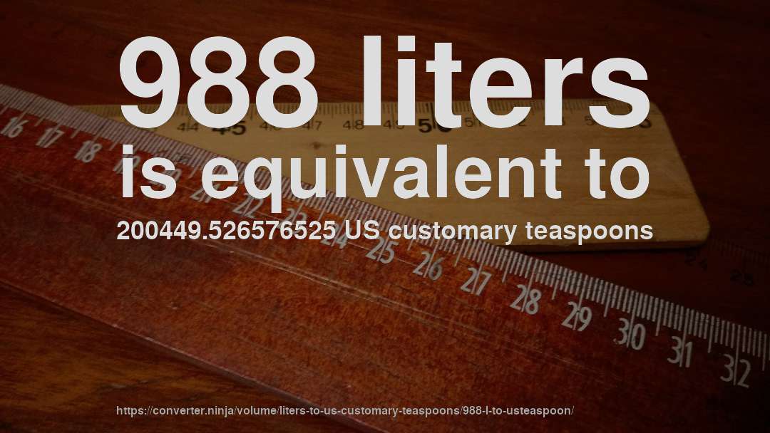 988 liters is equivalent to 200449.526576525 US customary teaspoons