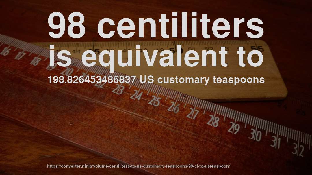 98 centiliters is equivalent to 198.826453486837 US customary teaspoons