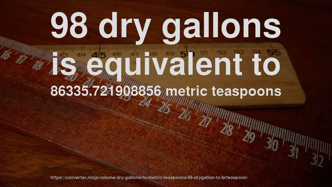 98 dry gallons is equivalent to 86335.721908856 metric teaspoons