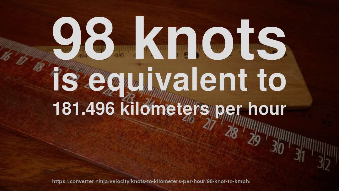 98 knots is equivalent to 181.496 kilometers per hour