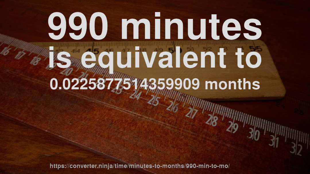 990 minutes is equivalent to 0.0225877514359909 months