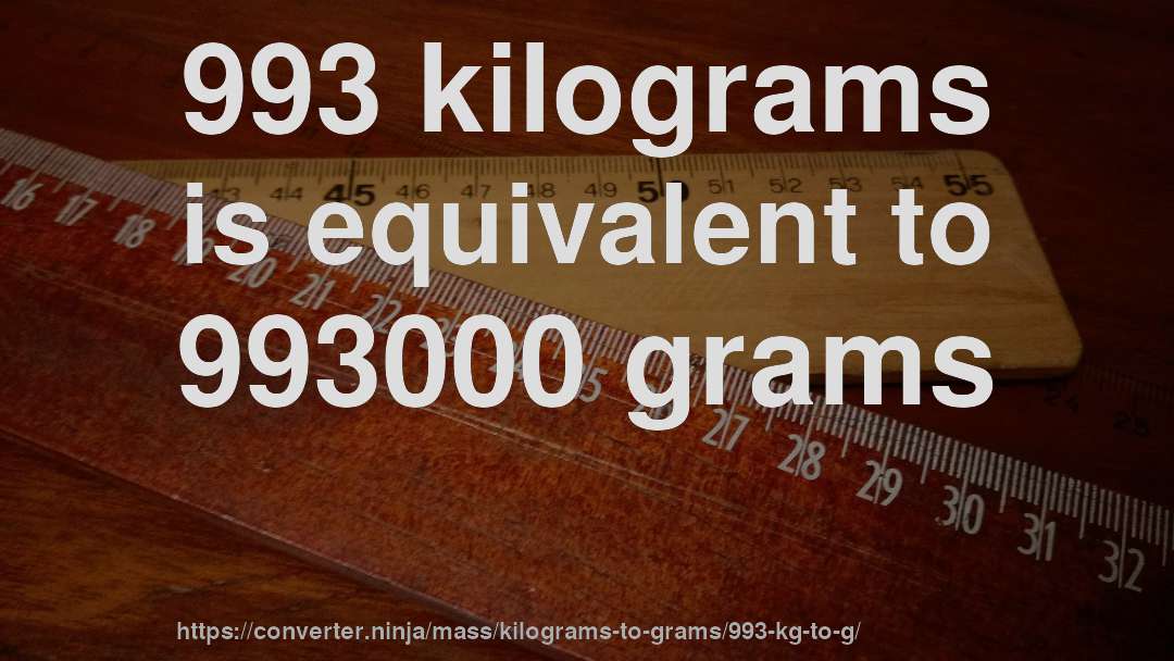993 kilograms is equivalent to 993000 grams