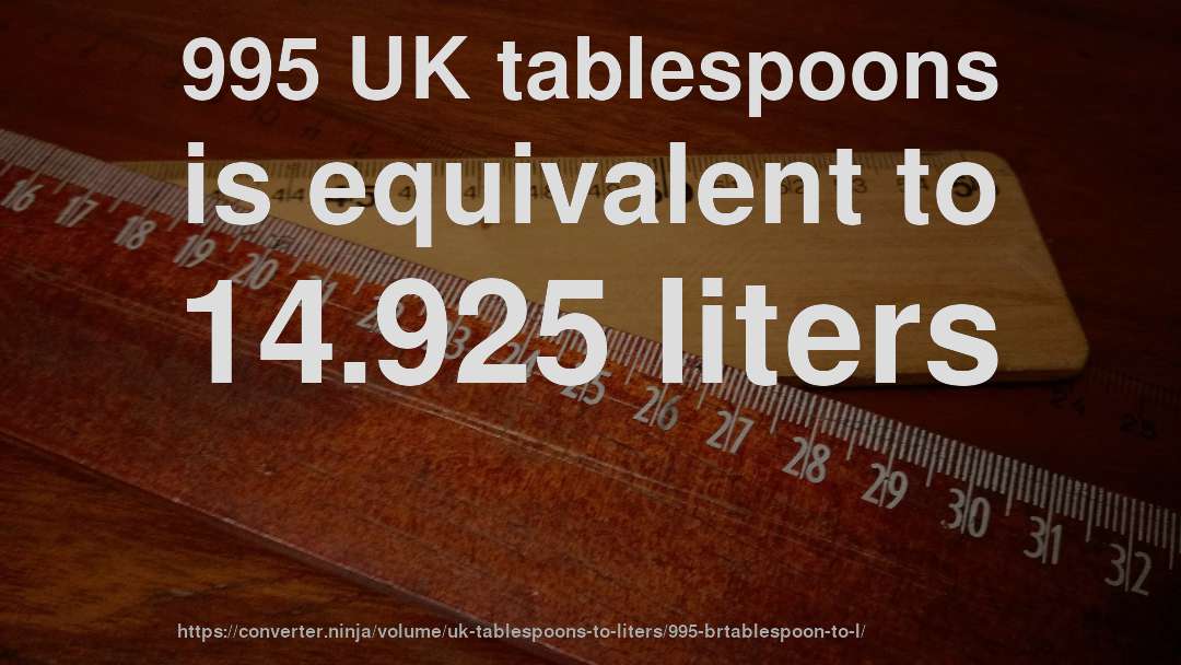 995 UK tablespoons is equivalent to 14.925 liters