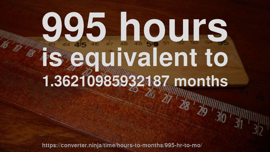 995 hours is equivalent to 1.36210985932187 months