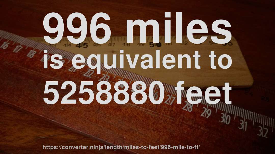 996 miles is equivalent to 5258880 feet