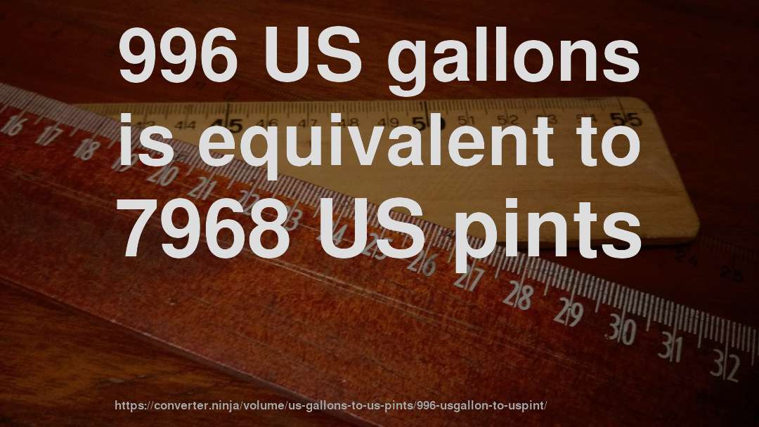 996 US gallons is equivalent to 7968 US pints