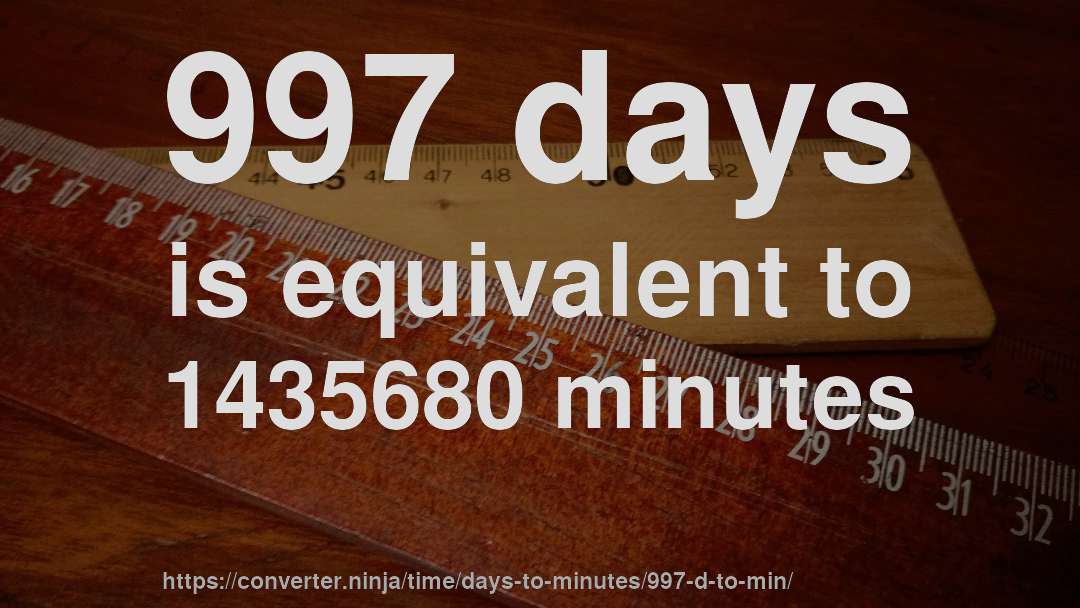 997 days is equivalent to 1435680 minutes