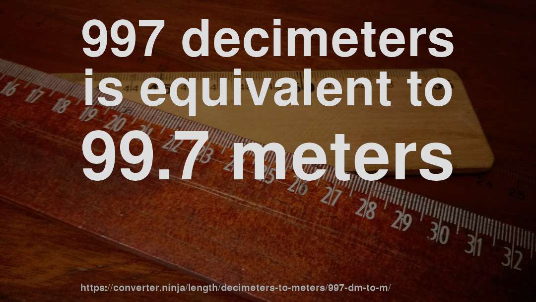 997 decimeters is equivalent to 99.7 meters