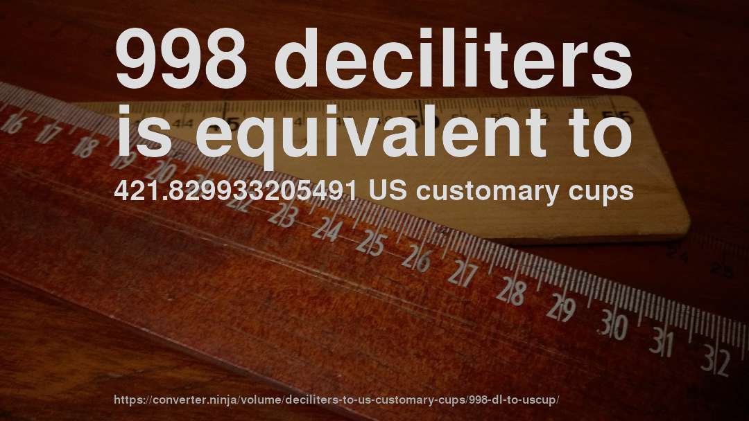 998 deciliters is equivalent to 421.829933205491 US customary cups