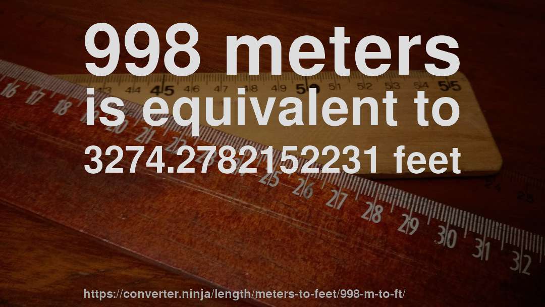 998 meters is equivalent to 3274.2782152231 feet