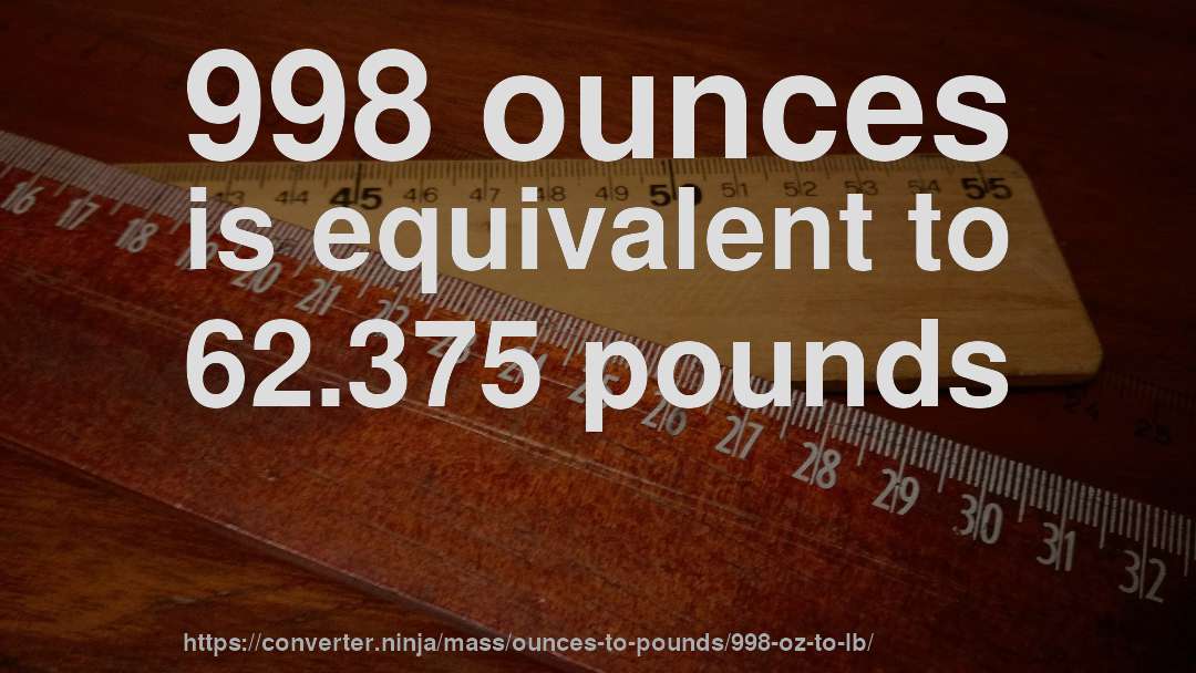 998 ounces is equivalent to 62.375 pounds