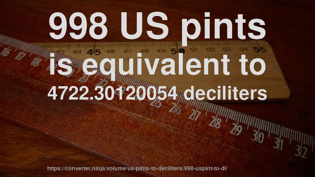 998 US pints is equivalent to 4722.30120054 deciliters