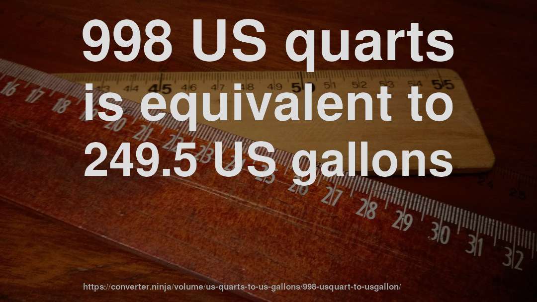 998 US quarts is equivalent to 249.5 US gallons