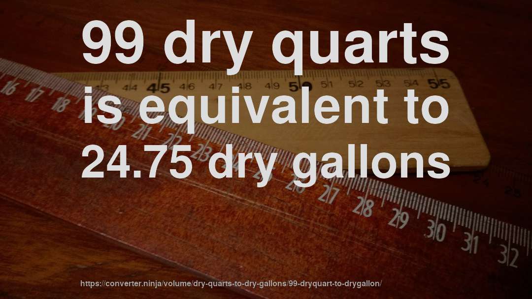 99 dry quarts is equivalent to 24.75 dry gallons