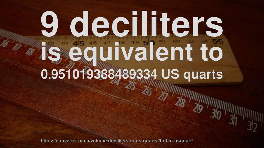 9 deciliters is equivalent to 0.951019388489334 US quarts