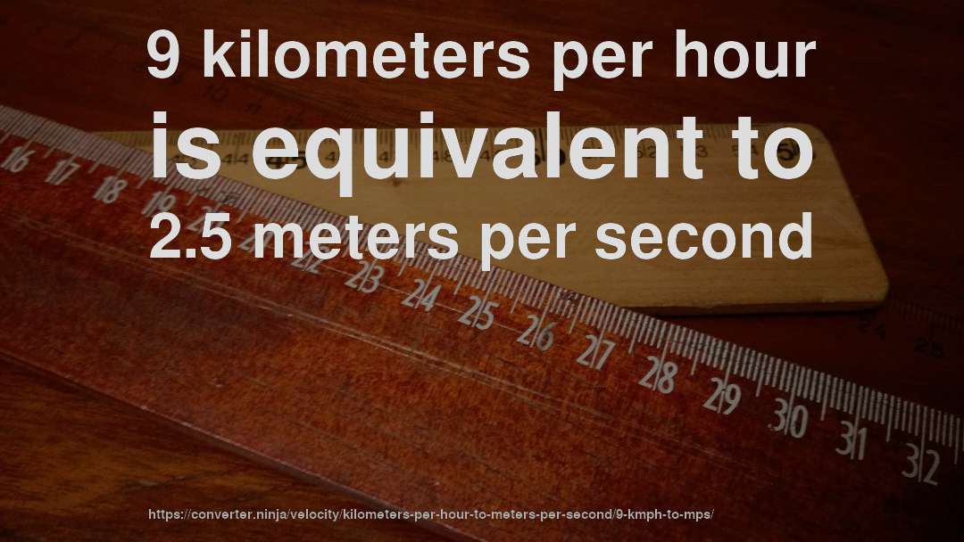 9 kilometers per hour is equivalent to 2.5 meters per second