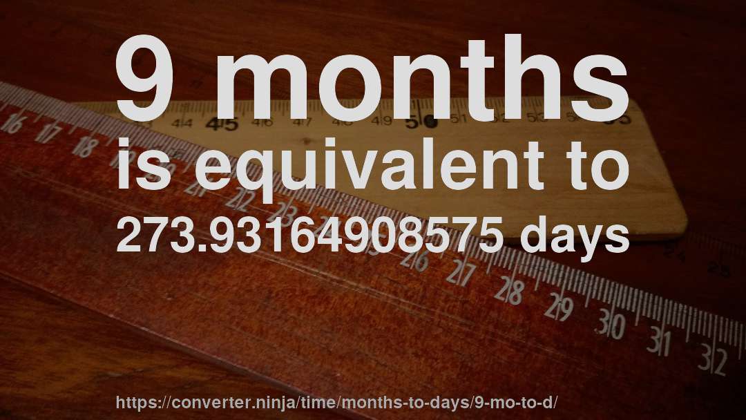 9 months is equivalent to 273.93164908575 days