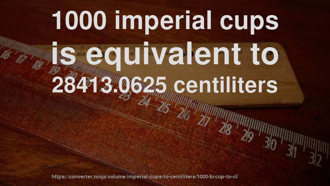 1000 imperial cups is equivalent to 28413.0625 centiliters