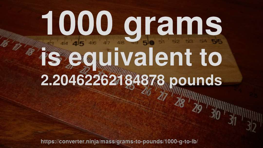 1000 grams is equivalent to 2.20462262184878 pounds