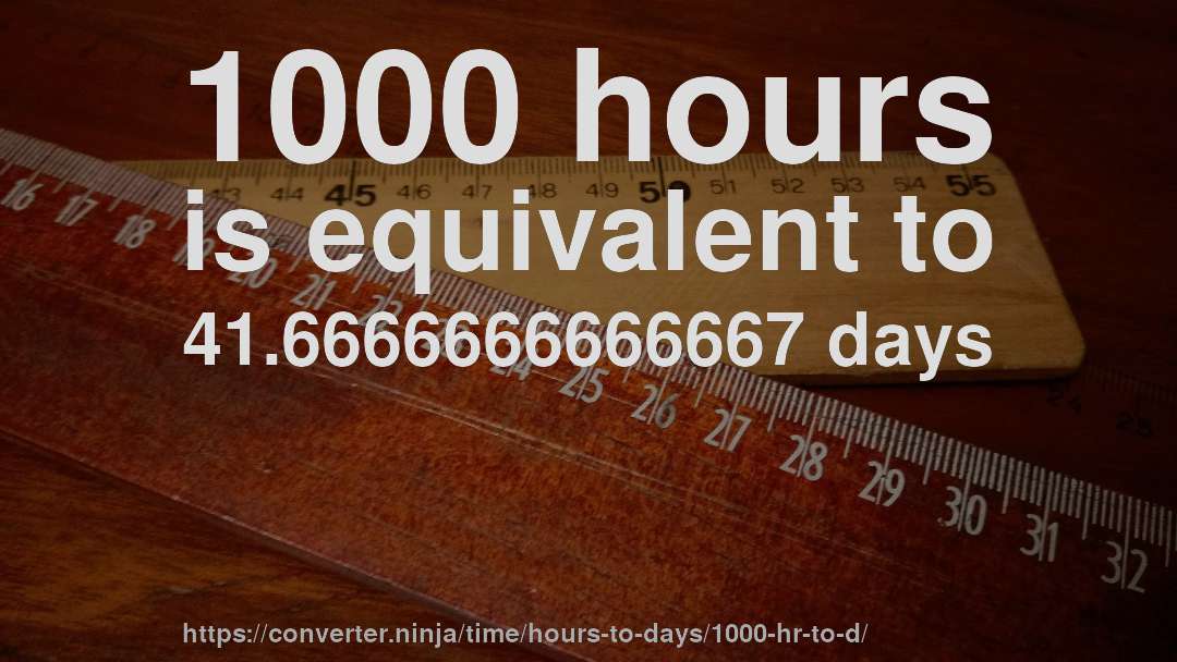 1000 hours is equivalent to 41.6666666666667 days