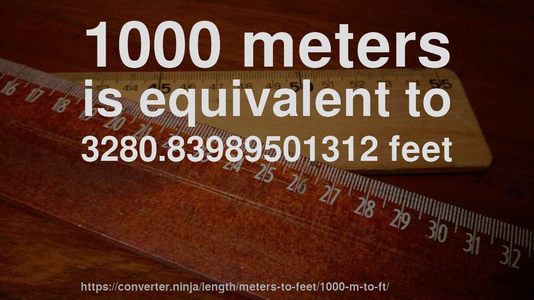 1000 meters is equivalent to 3280.83989501312 feet