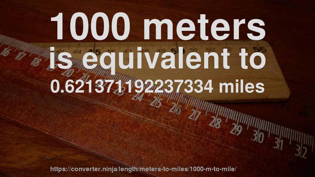 1000 meters is equivalent to 0.621371192237334 miles