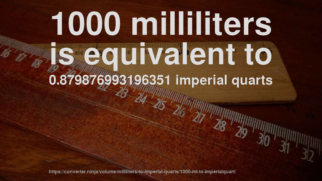 1000 milliliters is equivalent to 0.879876993196351 imperial quarts