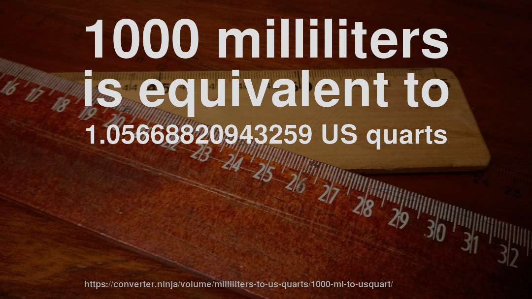 1000 milliliters is equivalent to 1.05668820943259 US quarts
