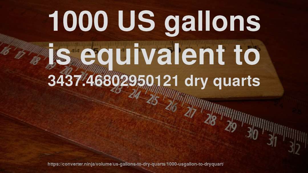 1000 US gallons is equivalent to 3437.46802950121 dry quarts