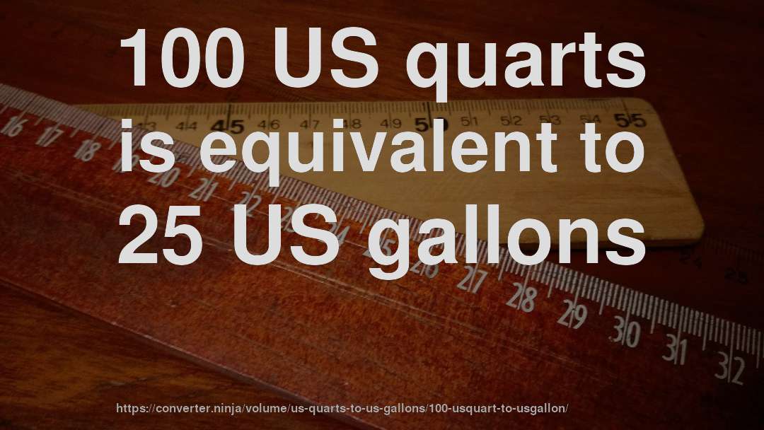 100 US quarts is equivalent to 25 US gallons