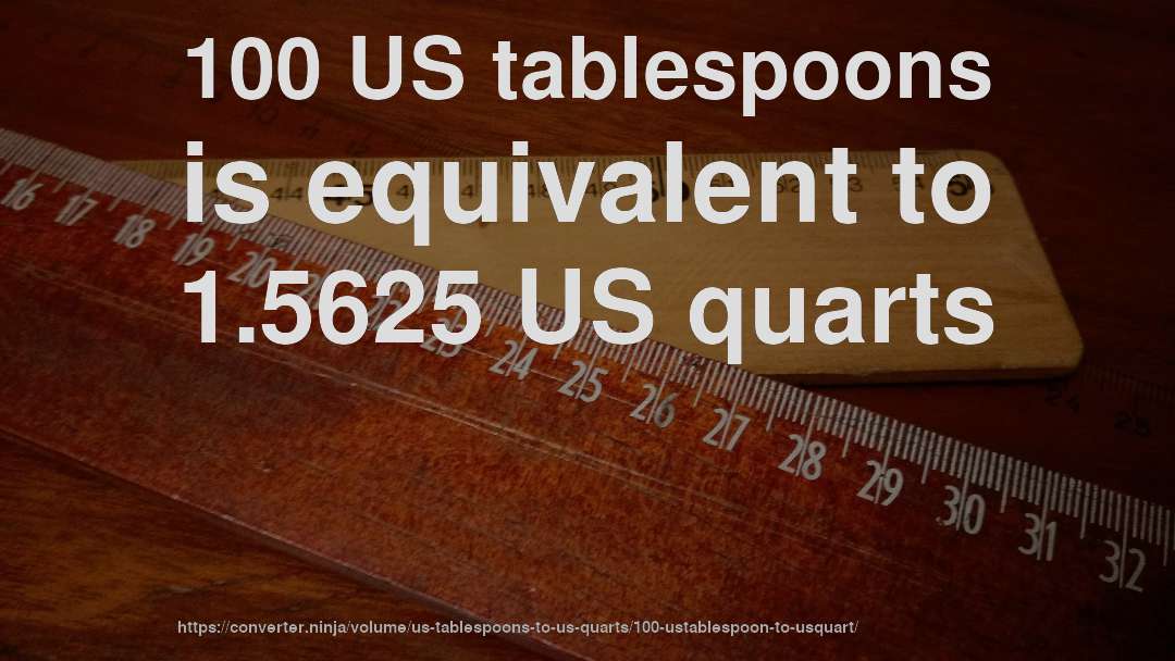 100 US tablespoons is equivalent to 1.5625 US quarts