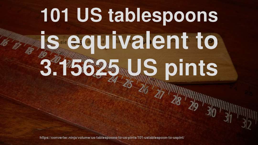 101 US tablespoons is equivalent to 3.15625 US pints