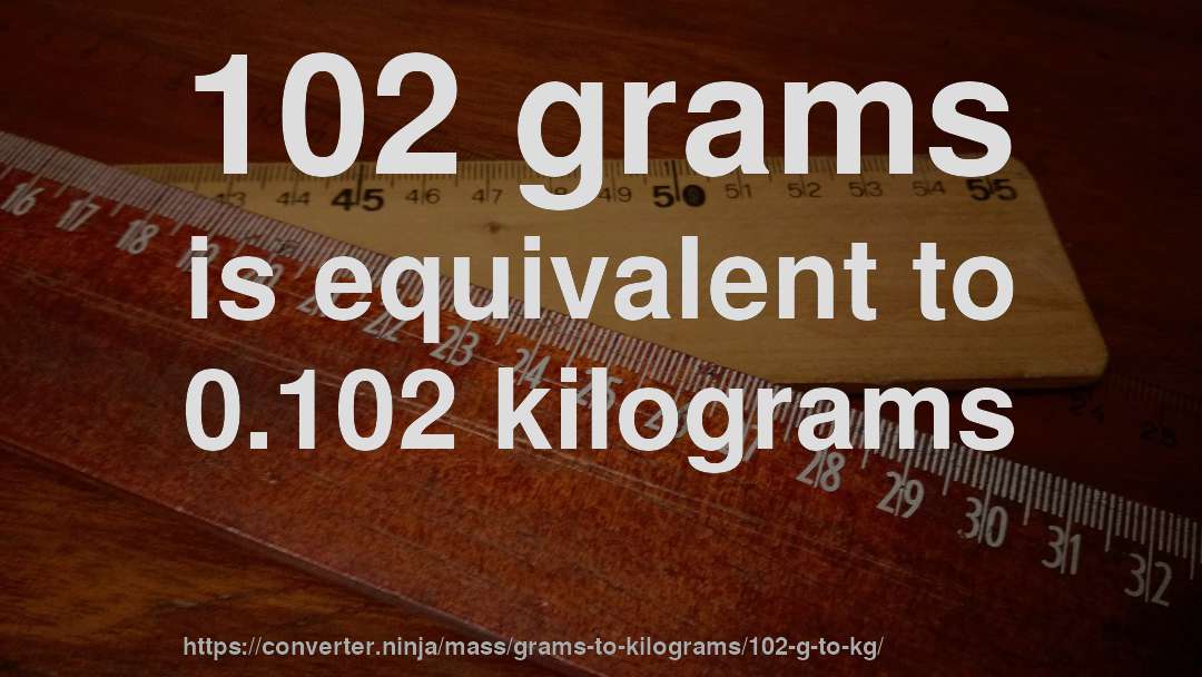 102 grams is equivalent to 0.102 kilograms