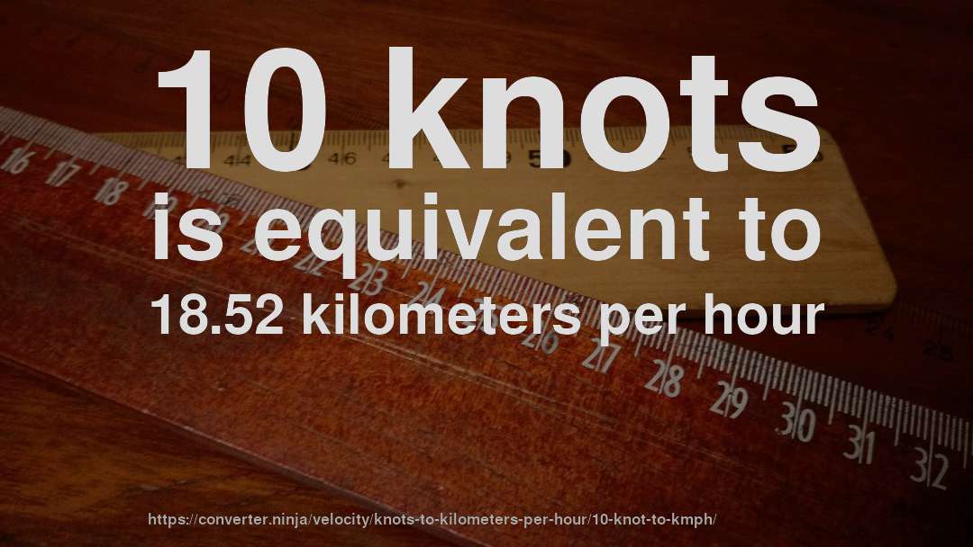 10 knots is equivalent to 18.52 kilometers per hour
