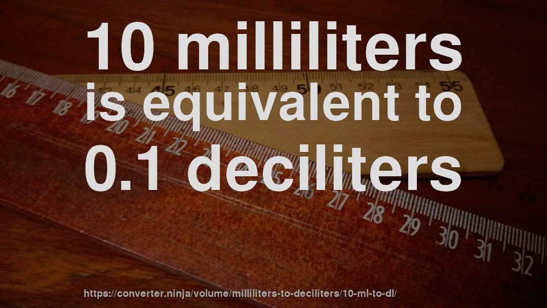 10 milliliters is equivalent to 0.1 deciliters