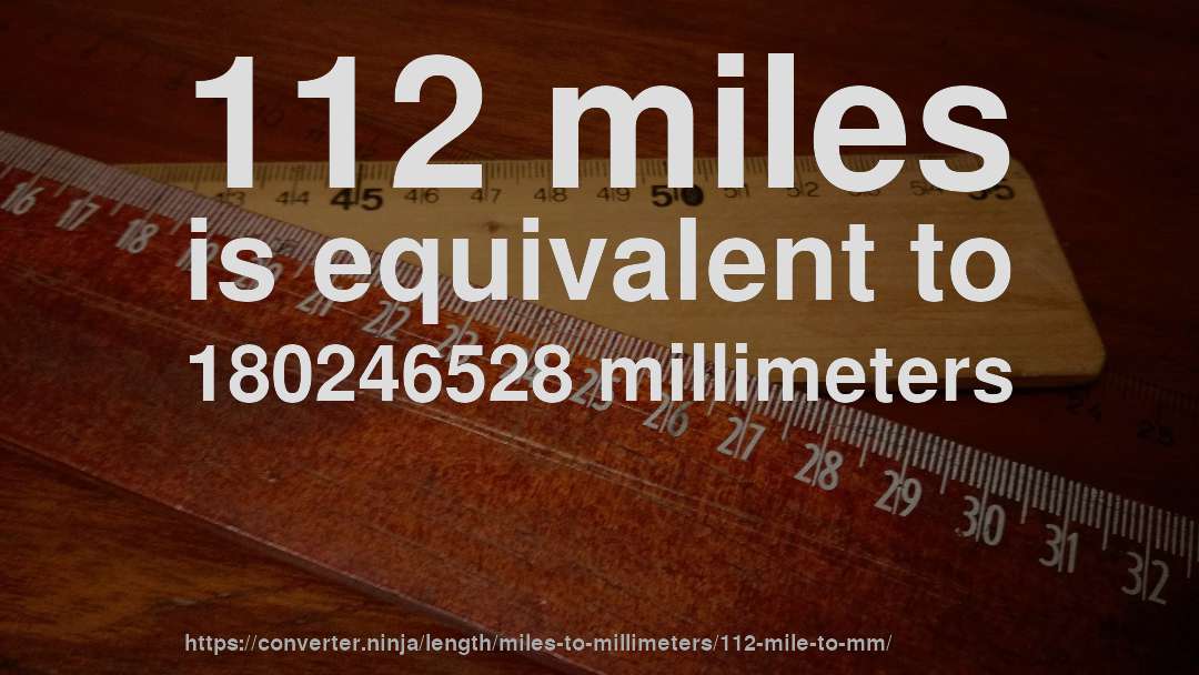112 miles is equivalent to 180246528 millimeters