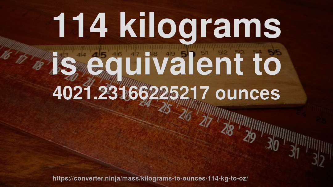 114 kilograms is equivalent to 4021.23166225217 ounces