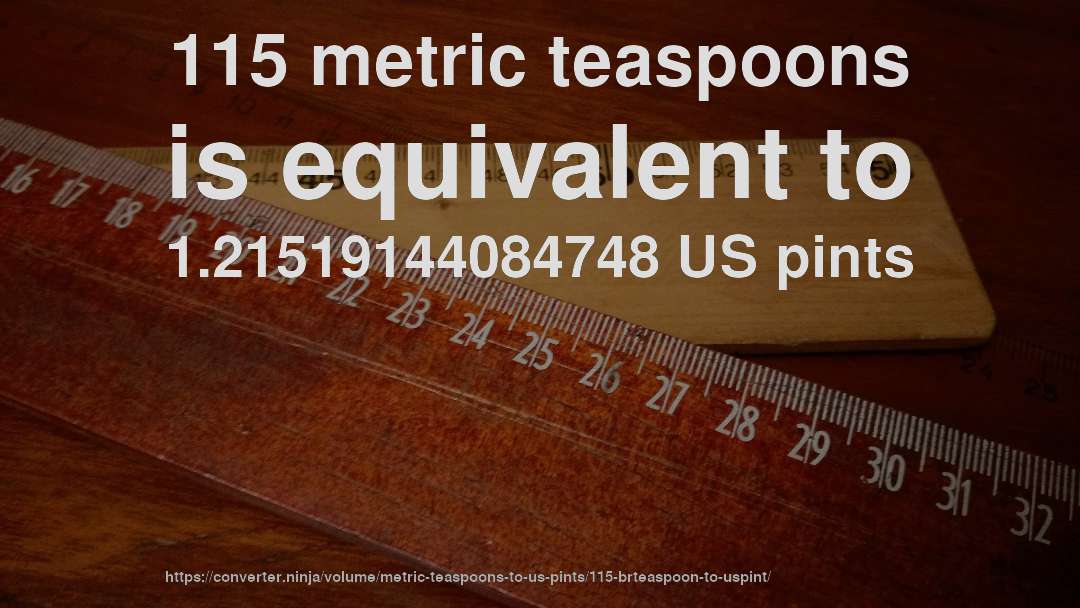 115 metric teaspoons is equivalent to 1.21519144084748 US pints