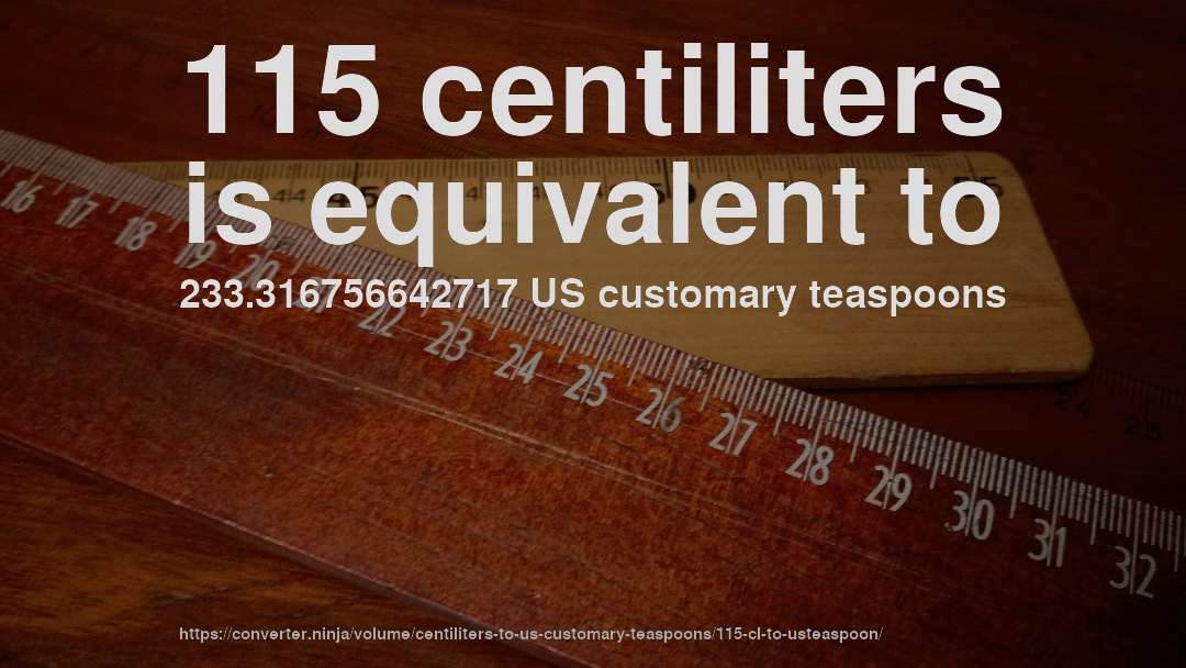 115 centiliters is equivalent to 233.316756642717 US customary teaspoons