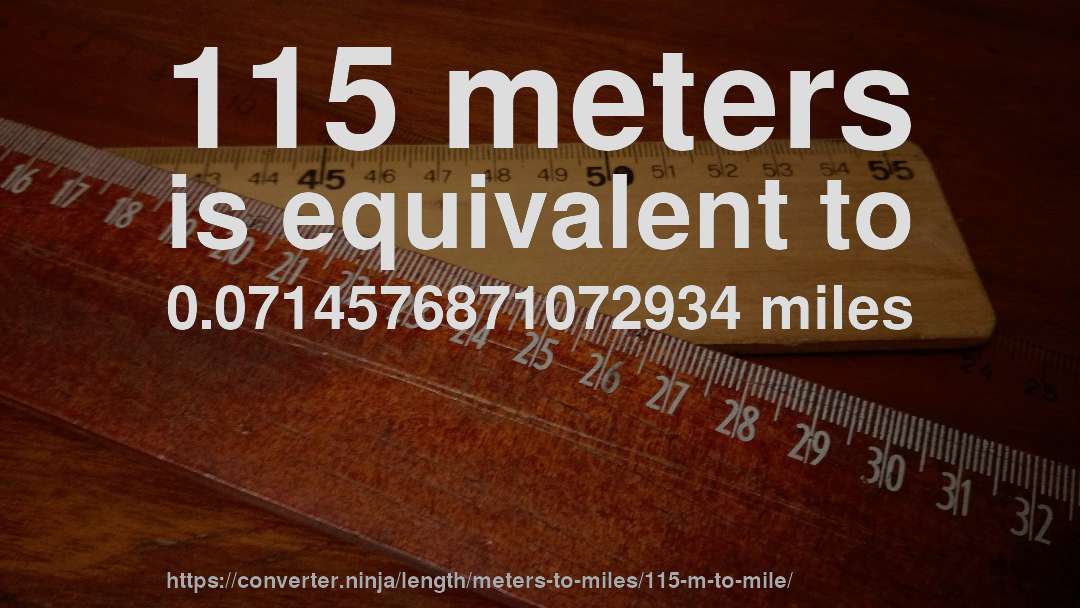 115 meters is equivalent to 0.0714576871072934 miles