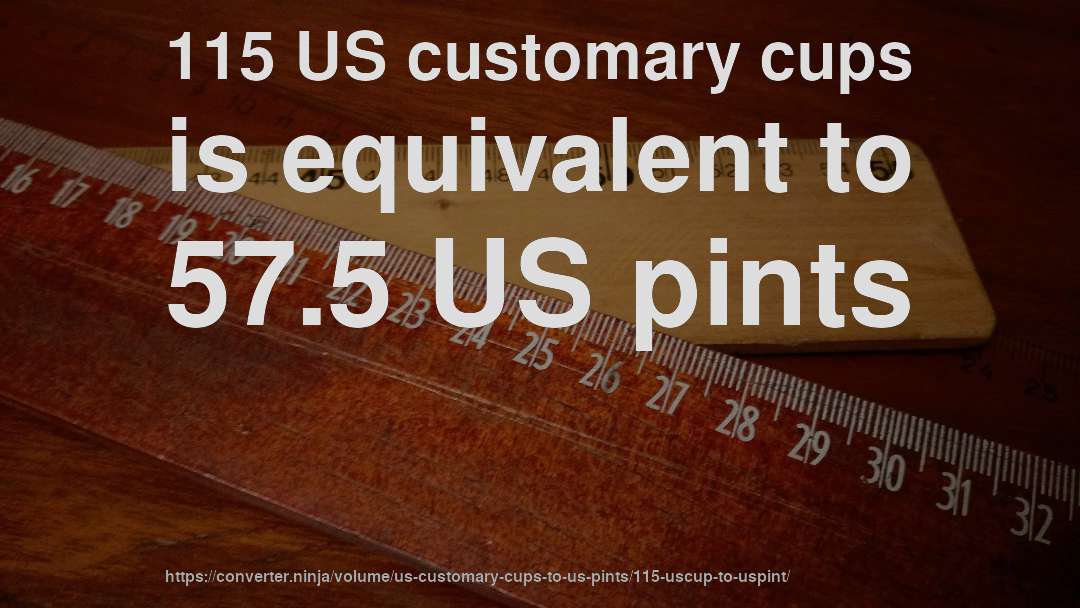 115 US customary cups is equivalent to 57.5 US pints