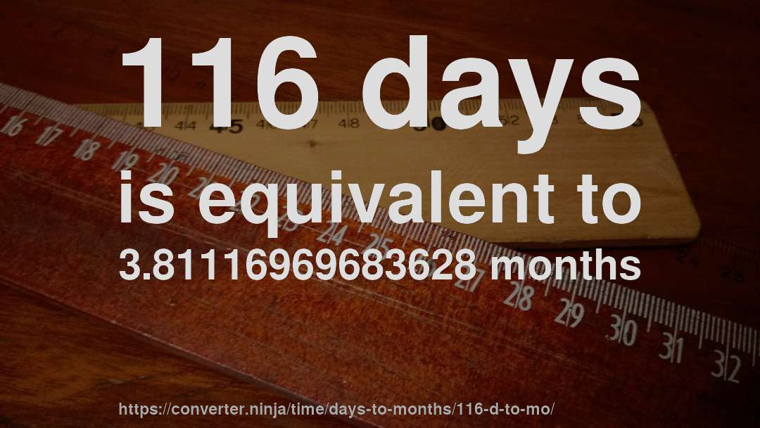 116 days is equivalent to 3.81116969683628 months