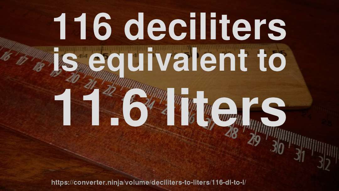 116 deciliters is equivalent to 11.6 liters