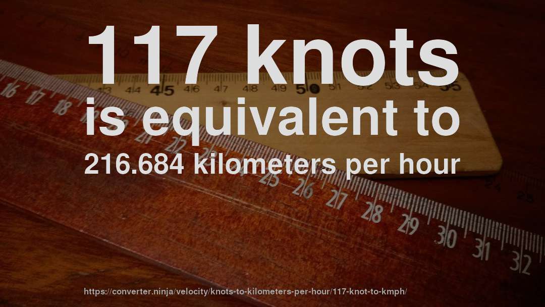 117 knots is equivalent to 216.684 kilometers per hour