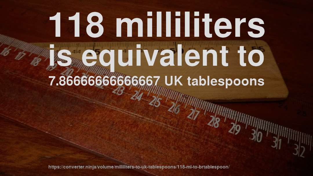 118 milliliters is equivalent to 7.86666666666667 UK tablespoons