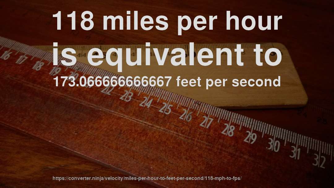 118 miles per hour is equivalent to 173.066666666667 feet per second